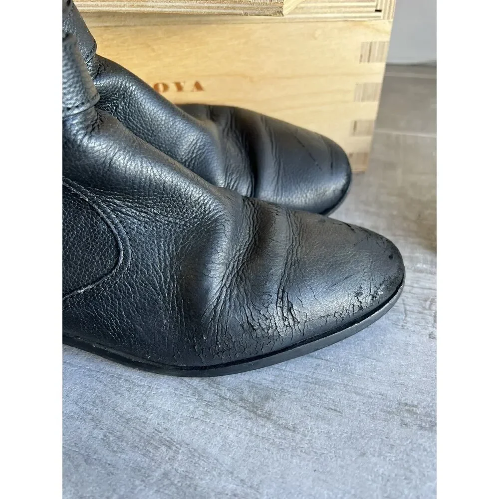 Tory Burch Gemini Link Black Pebble Leather Ankle Booties Moto Boots Size 8 READ